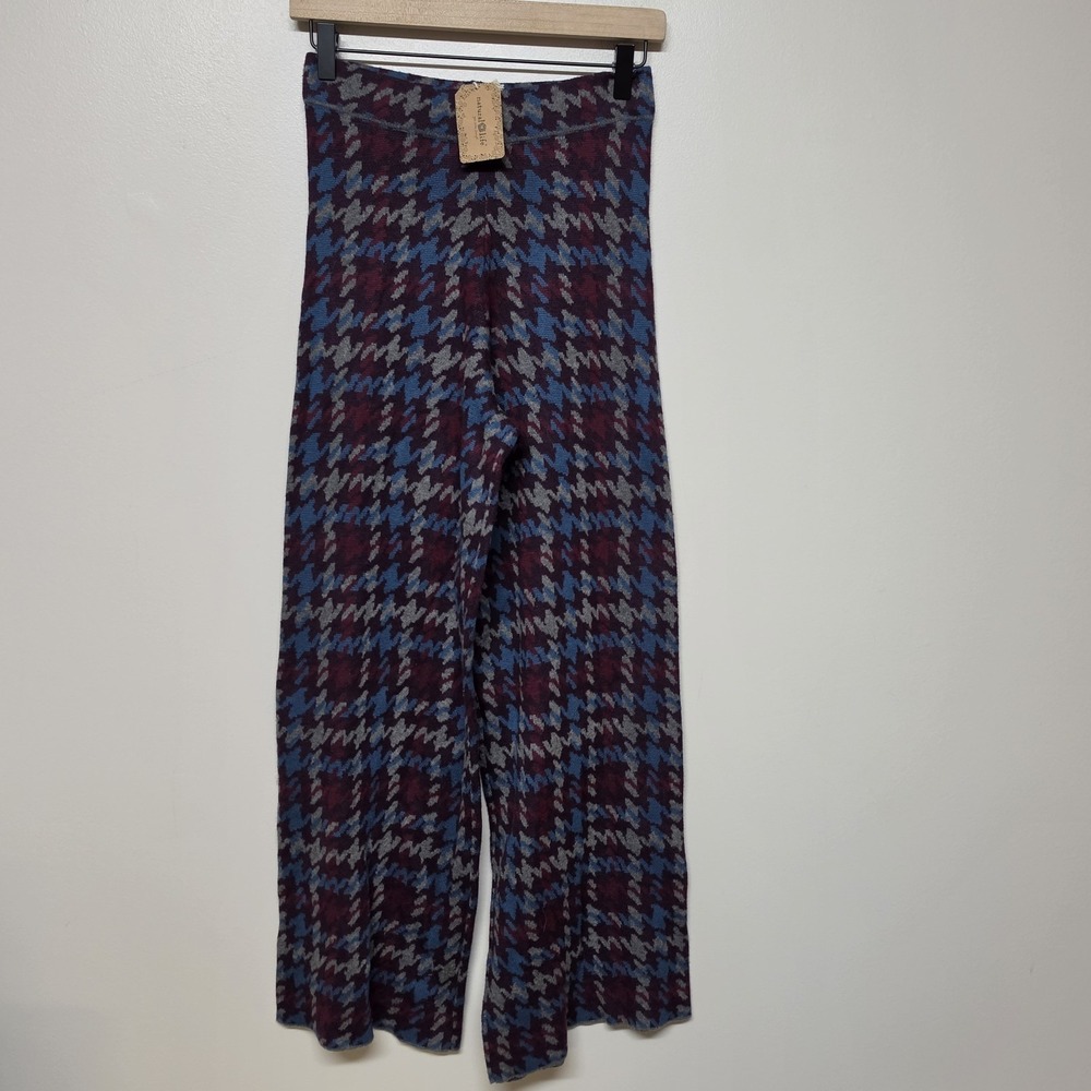 Natural Life Boho Wide Leg Knit Pants Womens Sz S Houndstooth Pull On NWT